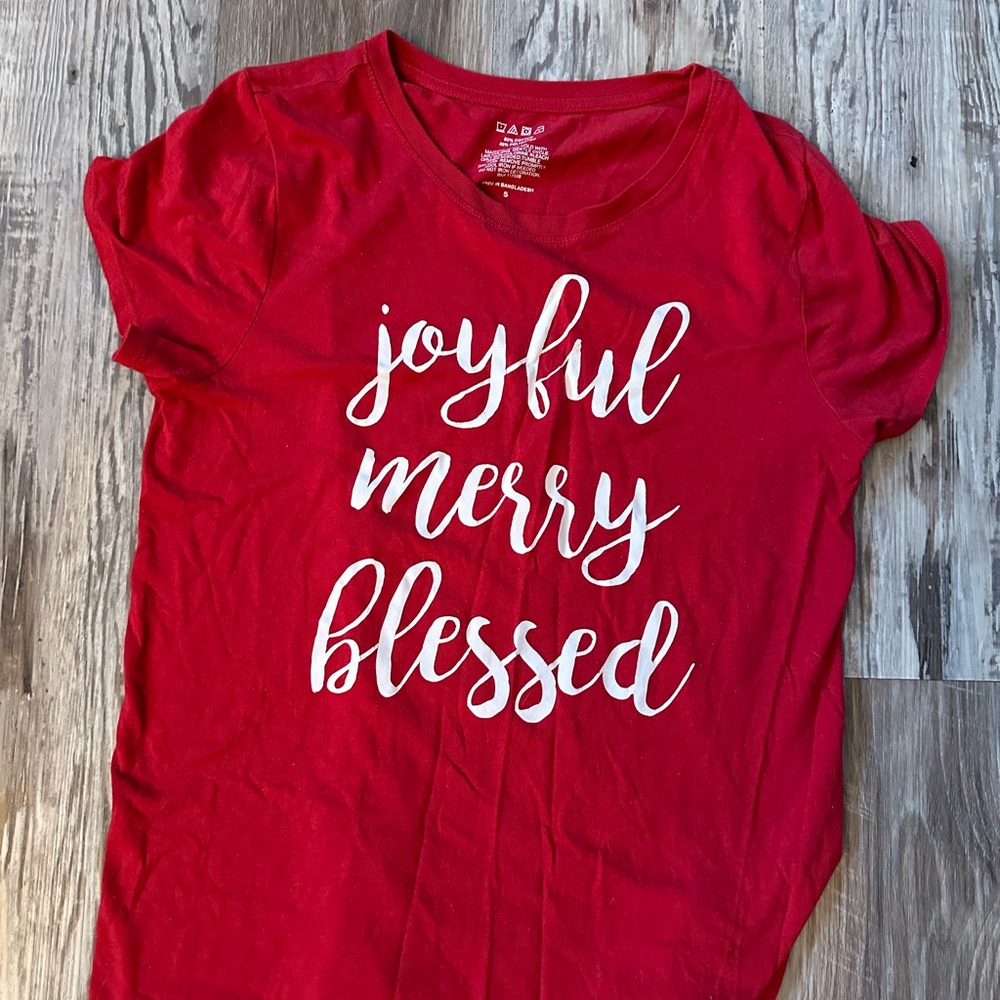 Small Red Joyful Merry Blessed T-Shirt